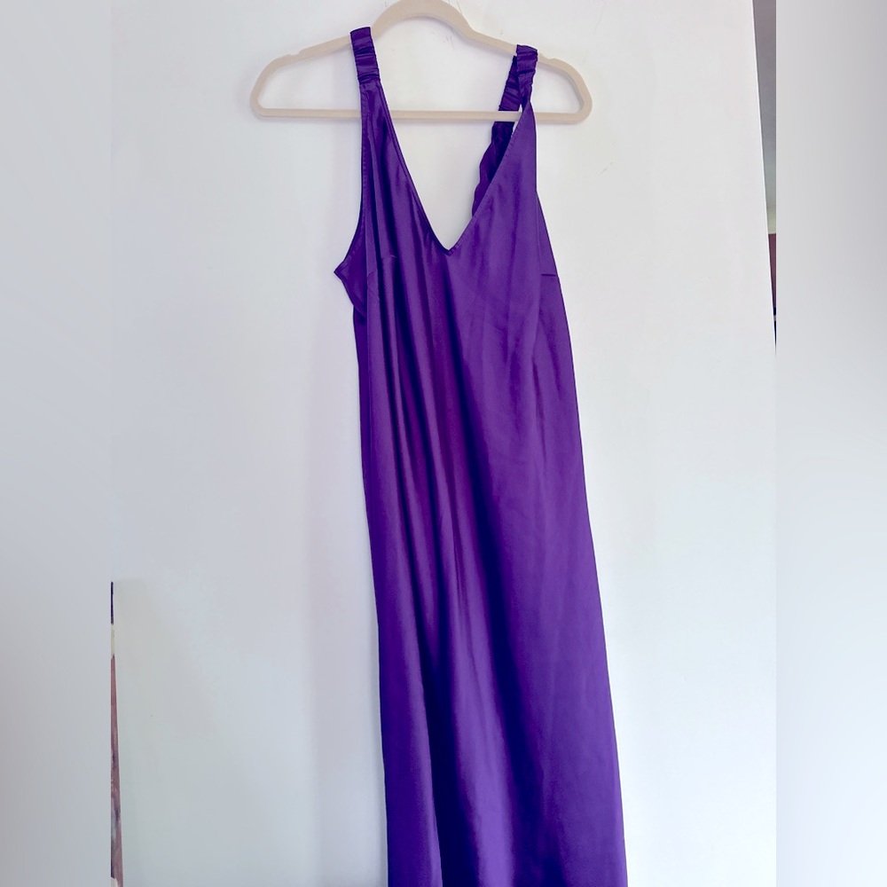 Purple Sleeveless Dress Satin